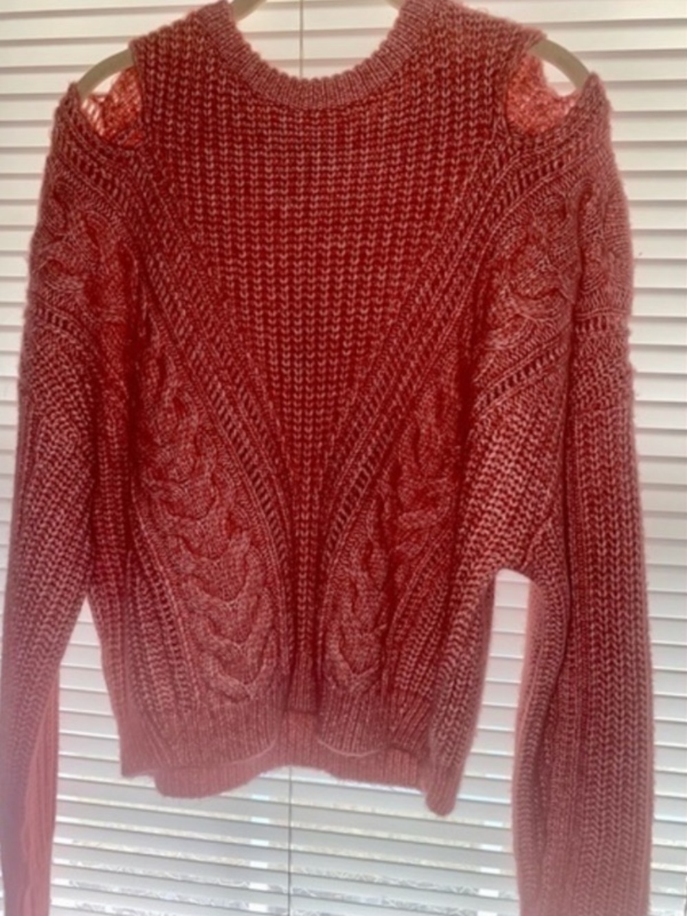 NWT: Express Cold Shoulder Sweater Brick Red Cable Knit Cropped Boho M